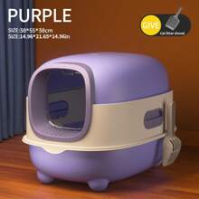 大型消毒封闭式猫砂盆 - 宽敞的椭圆形顶部入口设计，可折叠的防溅和气味控制，耐用且易于清洁，适合多猫家庭