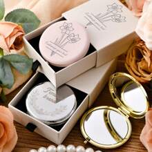 1 pieza Espejo compacto personalizado grabado con nombre y fecha | Espejo compacto floral de acero inoxidable, de doble cara con aumento | Regalo personalizado para cumpleaños, dama de honor, boda, Navidad, Día de San Valentín | Espejo de maquillaje impermeable, adecuado para despedida de soltera, graduación, Día de la madre, regalo especial para mejor amiga/hermana/novia/mamá