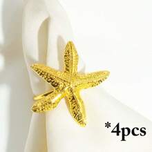 4pcs Seashell, Starfish, Seahorse Mixed Ocean Series Napkin Rings, Table Decor