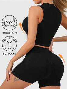 1 套臀部修身、高弹力、提拉短裤，内置罩杯垫，双拉链设计，适合春夏季的休闲紧身裤，适合休闲、运动、瑜伽等多种场合