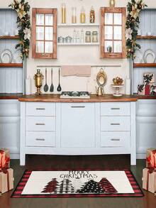 圣诞厨房垫，圣诞快乐麋鹿冬季雪花红色水牛格子防滑厚厨房地毯和地垫，用于地板舒适站立垫，适用于厨房、水槽、办公室、洗衣房、圣诞装饰家居装饰 2024 新年快乐 2025 礼物，圣诞节 - 彩色 - 查看 4