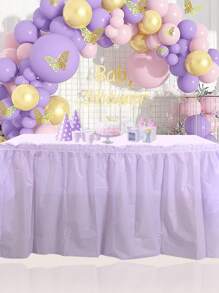 2pcs/Pack Plain Disposable Table Skirt, PE Rectangle Tablecloth And Skirt Decoration For Wedding Birthday Party Supplies,Christmas