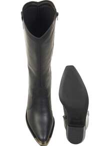 GiGiL Women's Western Texan Boot Metal Detail High Shaft Pointed Toe Comfortable Elegant Country - màu đen - Xem 5