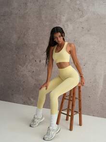 Sports Studio Dammode Enfärgad träningsoverall för sommaren - Butter Yellow - Visa 6
