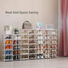 8 Tiers Combination Shoe Rack, Plastic Stackable Shoe Rack Storage Organizer White - White - View 6