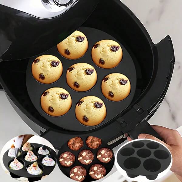 Silikon Ma Fen und Cupcake Backform 20 cm / 7 Tassen wiederverwertbare antihaftbeschichtete Pfanne, faltbarer Mini-Pfannkuchenhersteller, multifunktionales DIY Dessert Backutensil für Heißluftofen, geeignet zum Backen von Muffins, Mini-Kuchen und Schokoladen.