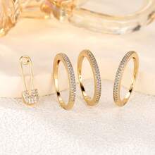 时尚戒指，多层设计，镶嵌闪亮锆石，多种颜色可选，适合日常佩戴，也是派对的理想配饰 - 銀色-白 - 查看 5