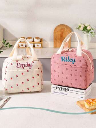 1 aanpasbare corduroy lunchtas, kan worden geborduurd met naam, geïsoleerde lunchbox voor studenten en kantoorpersoneel, draagbare schattige maaltijdtas