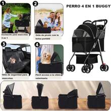 Carro para Mascotas,Carriola plegable para perros y gatos,4 Llantas Giro 360°,Plegable Rápido con Bolsa Portátil Desmontable,Ventana De Red,Forro Removible,4 en 1 Multifuncional