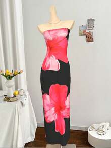 فستان نسائي أنيق للصيف، للإجازات، للحفلات، مطبوع بالأزهار بتصميم أنبوبي، فستان التنين مناسب للعمل والمكتب في أي وقت