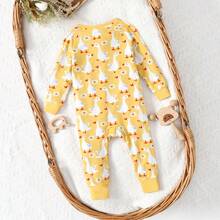 PP Bamboo Fiber Long Sleeve Jumpsuit With Cartoon Goose Print For Baby Girl - Yellow - View 2