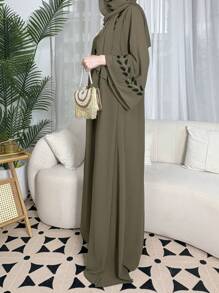 Set de vestido elegante de Eid con bordado de plantas y bufanda, conjunto de vestido y bata modesto encantador y de alta gama para ceremonias festivas