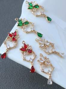 1pc/3pcs/6pcs Micro-Inlaid 5-Petal Teardrop Pendant, Suitable For DIY Jewelry Making, Earrings, Necklaces, Keychains - Multicolor - View 12