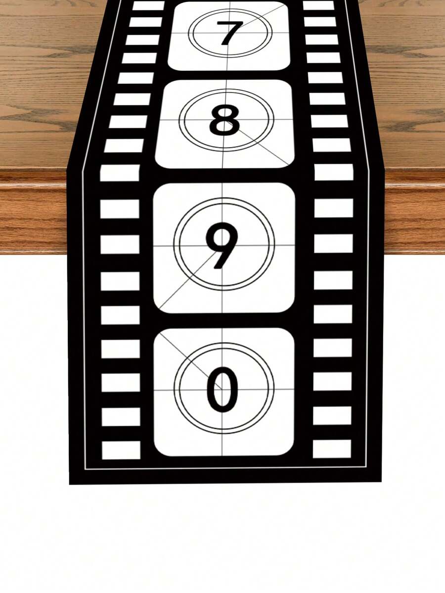 1pc Film Theme Table Runner, Black & White Classic Film Style Party Decoration, Polyester Rectangular Table Cover For Cinematic Themed Events, Birthday, Wedding, Anniversary ,Dining Table Decor, Movie Theater Decor