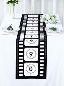 1pc Film Theme Table Runner, Black & White Classic Film Style Party Decoration, Polyester Rectangular Table Cover For Cinematic Themed Events, Birthday, Wedding, Anniversary ,Dining Table Decor, Movie Theater Decor