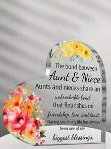 1pc Acrylic Heart Shaped Aunt's Gift Idea, From Niece/Nephew, Aunt Birthday Gift, Memorial Paperweight, Mother's Day Gift, Best Aunt Thanksgiving Acrylic Decorative Plaque - Multicolor - View 1