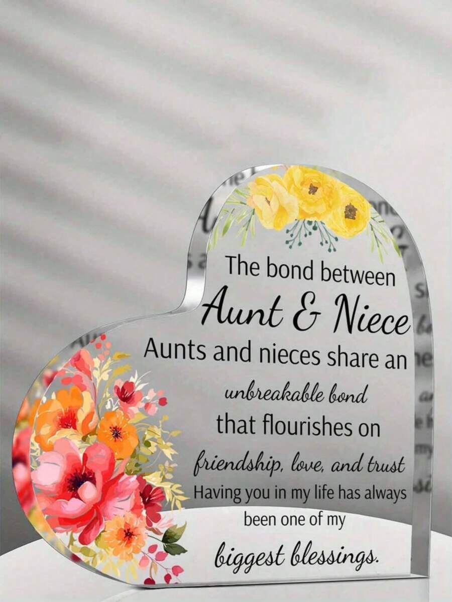 1pc Acrylic Heart Shaped Aunt's Gift Idea, From Niece/Nephew, Aunt Birthday Gift, Memorial Paperweight, Mother's Day Gift, Best Aunt Thanksgiving Acrylic Decorative Plaque - Multicolor - View 1