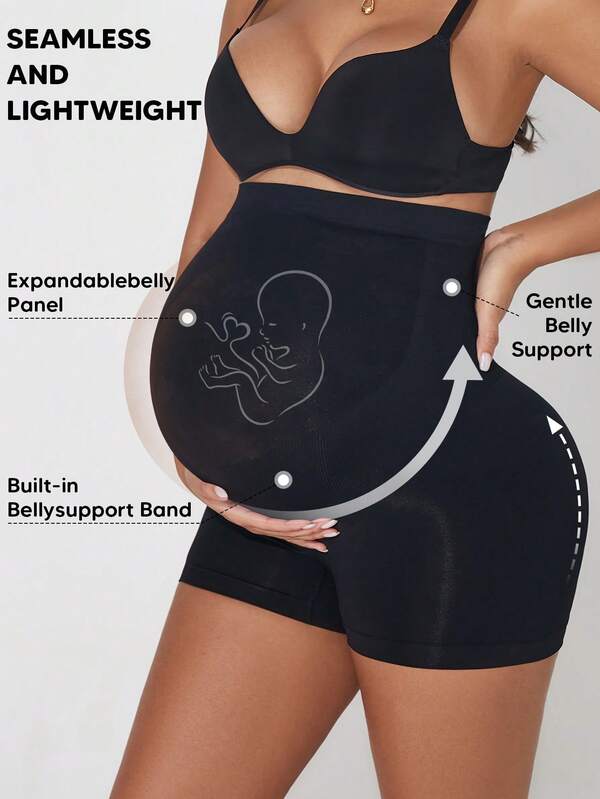 Women's High Waisted Maternity Belly Support Shorts With Expandable Belly Panel