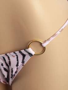 女士夏季海滩斑马纹两件套性感露背泳衣，适合全年海滩度假 - 彩色 - 查看 6