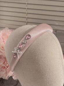 1/2pcs Glittery Geometric Bow Pattern Elegant Court Style Luxury Crystal Satin Foam Bow Crystal Hair Band Hair Accessories Romantic Sweet Girl High Crown Hair Hoop Polyester Fiber Headbands Hairband ,Head Piece Head Accessories