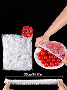 100pcs Disposable Plastic Cling Film, Stretchable Cling Film For Bowls, Plates, Fruits, Vegetables - Transparent Kitchen Cling Cover, Dustproof Cover, Suitable For Daily Use