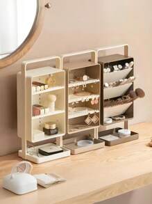 Luxury Cosmetic Organizer, Large Capacity Makeup Brushes Holder, Dresser Storage Rack For Lipsticks, Pencils, Decorative Desk Organizer, Bathroom Accessories, Dustproof & Waterproof For Vanity, Bathroom, Bedroom,For Holiday Beach, Bathroom Collection, Bedroom Collection, Large Capacity