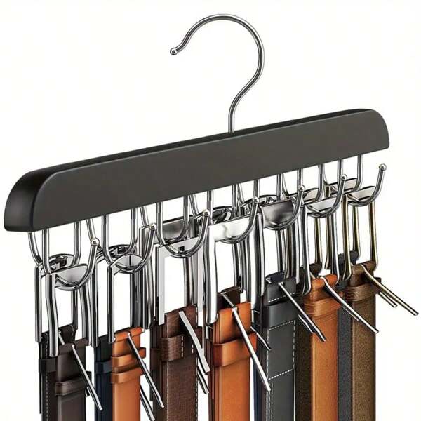14 piezas de perchero de cinturones de madera pulida con ganchos - Organizador de prendas multifuncional para corbatas, bufandas, chalecos, accesorios - Almacenamiento de armario ahorrador de espacio para el hogar, la residencia y el armario