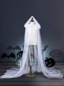 1Pc White Elegant Cloak,Gauze Vintage Hooded Cloak,Premium Classic Cape,Theme Events Supplies,Bridal Cloak,Cosplay Supplies,Stage Performance Costume,Halloween Party Decoration,Trick Or Treat Decoration For Halloween,Holiday Party Supplies