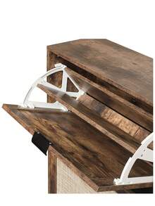 Shoe Cabinet With Four Doors (105 X 24 X 91 Cm), Retro Brown Shoe Cabinet With Four Doors, Rattan Look, Double Shelf, With Back Panel, Suitable For Hallways And Similar Areas