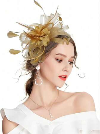 1 stuk goudkleurige fascinatorhoed voor dames, geschikt voor een theekransje, racedag, verjaardag, strand, vrijetijdskleding, haarclip en hoofdband voor dubbel gebruik