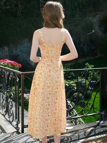 Đầm yếm hoa đơn giản hàng ngày cho nữ - Màu vàng - Xem 2