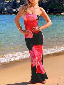 فستان نسائي أنيق للصيف، للإجازات، للحفلات، مطبوع بالأزهار بتصميم أنبوبي، فستان التنين مناسب للعمل والمكتب في أي وقت