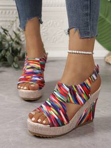 Dép xăng đan đi biển hở mũi họa tiết cầu vồng đế dày phong cách Bohemian dành cho nữ Châu Âu, Dép quai ngang đa năng ngoài trời mùa xuân/hè 2025, Dép đi biển màu sắc gợi cảm kiểu dáng sàn diễn, Giày cao gót hở mũi in họa tiết thoải mái cho người nhỏ nhắn, Giày dự tiệc lễ hội - Nhiều màu - Xem 3