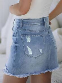 女式时尚休闲做旧磨边牛仔裙，夏季