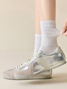 3 Pairs Women's Thin Hi-Elastic Solid Color Socks, Versatile Casual, Ins Style, Student, Sports, Mid-Calf Socks, Daily Wear, Summer - Multicolor - View 5