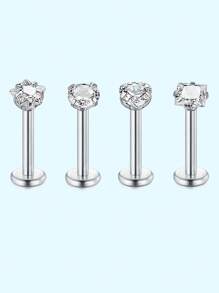4Pcs Love/Star/Square/Round Shape Clear CZ Labret Inthread & Threadless Lip Rings Nose Rings Studs Stainless Steel Helix Conch Cartilage Earrings Piercing Jewelry For Women Man Personalized Decor