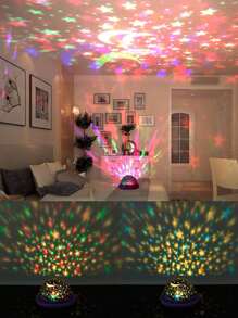 1 peça de projetor de luz colorida com céu estrelado, luz noturna LED giratória com projeção de lua e galáxia, lâmpada LED com rotação automática, alimentação USB, adequada para casa, quarto, iluminação estéreo para festas