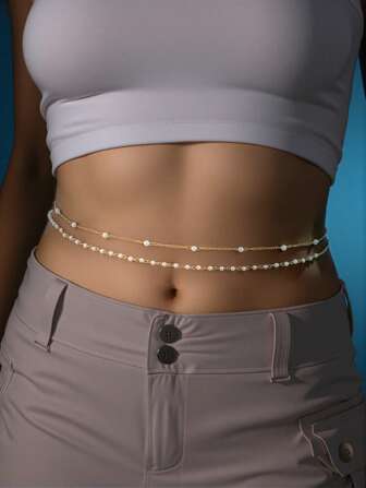 2 pièces/Set mode Femmes Cristal Pailleté Étoile Décoration Anneau de Nombril et Chaîne de Taille, Casual Plage Resort Fête Sexy Chaîne de Corps Bijoux (Quantité de Perles Aléatoire Coupée)