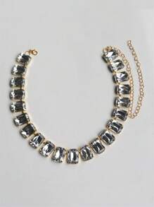 Fashionable Elegant Luxury Gold Plated Square Crystal Necklace