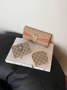 3pcs/Set Women Short Wallet & Card Holder, Classic Large Capacity Zipper Wallet, PU Leather Casual Wallet, Crocodile Embossed Quilted Wallet Gift For Mother's Day For Women Wallet Mini Wallet Purse Wallet Small Wallet