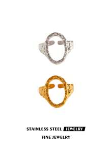 Stainless Steel Hollow Ring For Women Gold Color Geometric Oval Rings Opening Female Jewelry Simple Accessories Silver Color - Oval - View 16