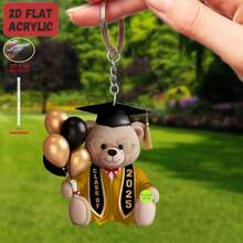 1pc 2D Flat Acrylic Keychain, Cute Graduation Bear Acrylic Keyring, Suitable For Phone, Car Air Vent, Backpack And Wallet Accessories, Perfect Gift For Friends