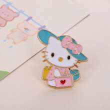 Sanrio 1 pieza/Set de 7 Broches de Hello Kitty de Sanrio, alfileres de esmalte de gato blanco de dibujos animados de Sanrio, insignias de metal estilizadas de animales, accesorios para bolsos y ropa.