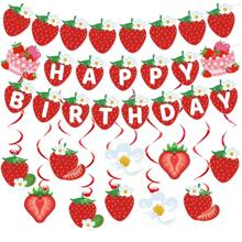 8/15 peças/conjunto, faixa de aniversário de morango, roupa de festa de papel, decoração de aniversário com tema de morango, suprimentos para festas doces, festa de morango, faixa de festa de verão, decoração de parede, decoração universal para feriados, uso multifuncional em ambientes, sem necessidade de eletricidade