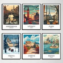 1 Stück/3 Stück Wandkunst Poster Vintage Nordisch Retro Urlaubs Reise Stadt Paris London Tokio Landschaft Poster Wandkunst Leinwand Malerei Heim Dekoration Reise Geschenke ohne Rahmen/mit Rahmen Leinwandkunst