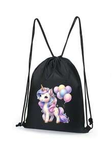 1pc New Colorful Unicorn Drawstring Japanese Backpack, Casual, Simple And Generous, With Drawstring Cuffs And Adjustable Shoulder Straps, Suitable For School And Hiking, Travel, Convenient For Storing Daily Necessities, Wide Range Of Uses, Fashion Darling, Suitable For All Styles And Occasions, Strong Style Adaptability. - Colorful Unicorn Backpack - View 3