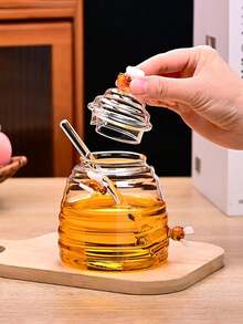 Tarros de cristal de miel con forma de panal con cucharita y tapa. Potes de miel de cristal pesado y transparente, recipientes para miel, mermelada, jalea, sirope para el hogar y la cocina - Multicolor - Ver 1