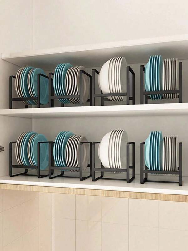 1/2 Stück minimalistisches schwarzes Metall Geschirr Lagerregal, stabiler Eisen Geschirr Halter für Küchen Theke & Schrank, multifunktionaler Teller Organizer, Küchen Lagerregal für Geschirr, Schneidebrett, Pfanne, Topfdeckel, Schüsseln