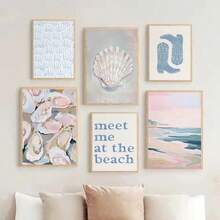 1pc Preppy Summer Coastal Oyster Sea Shell Posters And Printed Canvas Painting Wall Art Pictures Home Interior Decor Optional Frame ,Wall Art With Frame - Multicolor - View 4