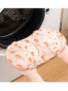 1pc Tulip Pattern Bra Laundry Bag, Thick Anti-Deformation Lingerie Wash Bag For Washing Machine, Delicate Underwear Protection Mesh Organizer, Travel Portable Garment Care Storage Net, Home Laundry Essential Accessory For Intimate Apparel - Multicolor - View 3